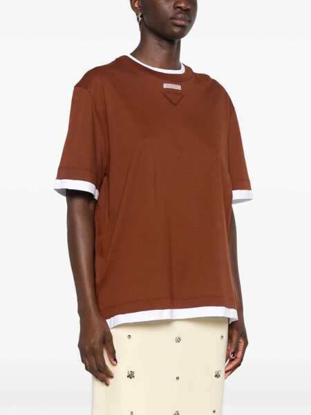 Tricouri Prada Prada Layered Cotton T-Shirt TABACCO Femei (BM 16733241) 3