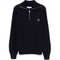 Pulovere Ink Blue Wool Sweater With Fox Head Patch And Half Zip Femei