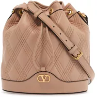 Genti tip postas Quilted Pink Leather Bucket Crossbody Bag With Golden Details Femei