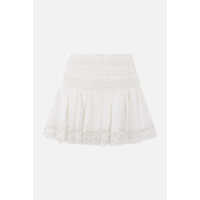 Fuste 'Violana'White Miniskirt With Pleated Details And Scallop Hem In Linen And Cotton Blend Woman Femei