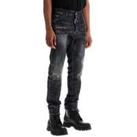 Blugi drepti Black Cotton Jeans With White Paint Splatters Barbati