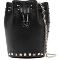 Genti mini Borsa Mini In Pelle Nera Con Rivetti Piramidali E Chiusura A Cordoncino Femei