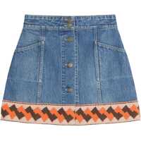 Fuste scurte Medium Blue Denim Skirt With Geometric Trim Femei