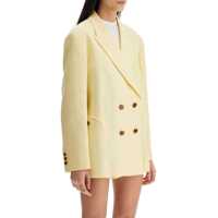 Sacouri Light Yellow Linen Oversized Blazer Femei