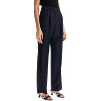 Pantaloni eleganti Navy Blue Virgin Wool And Mohair High-Waisted Pants Femei