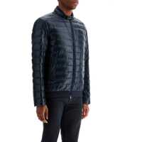 Geci de iarna Dark Blue Lightweight Quilted Nylon Down Jacket With High Collar Barbati