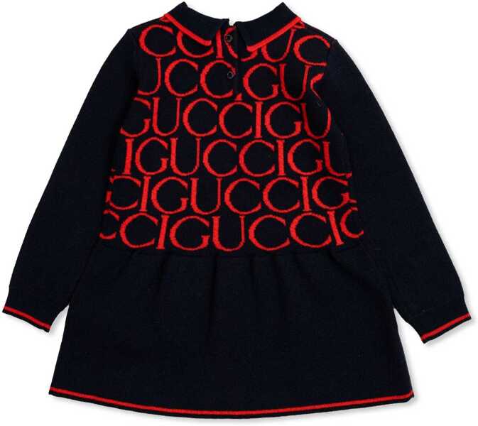 Rochii casual Gucci B L/S Dress Wo Gucci Jacquard/ Ultramarine/Red RED Fete (BM 16749462) 2
