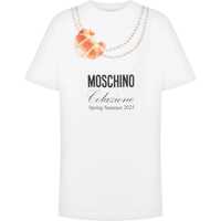 Tricouri White Cotton T-Shirt With Croissant And Pearls Print Femei