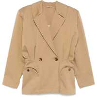 Sacouri Beige Double-Breasted Cotton Blazer Femei