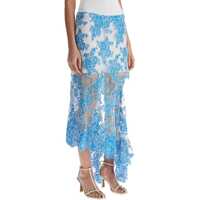 Fuste scurte Asymmetrical Blue Floral Cotton Lace Skirt Femei
