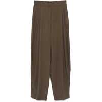 Pantaloni eleganti Khaki Wide Leg Viscose Trousers With Front Pleats Femei