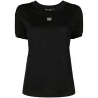 Tricouri Black T-Shirt With Logo Decorated With Crystals On The Front In Cotton Woman Femei