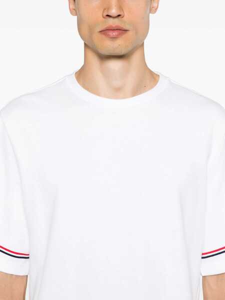 Tricouri Thom Browne White Crewneck T-Shirt With Rwb Detail On Neck And Sleeve In Cotton Man WHITE Barbati (BM 16757129) 5