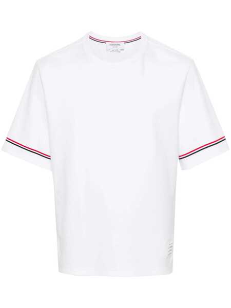 Tricouri Thom Browne White Crewneck T-Shirt With Rwb Detail On Neck And Sleeve In Cotton Man WHITE Barbati (BM 16757129) 1