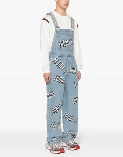 Pantaloni Gucci Printed Denim Fuori Salopette Light Blue Barbati (BM 16760235) 3