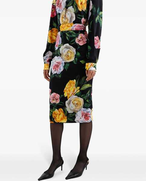 Fuste casual Dolce & Gabbana Peony And Rose Print Charmeuse Longuette Skirt MULTICOLOUR Femei (BM 16776453) 5