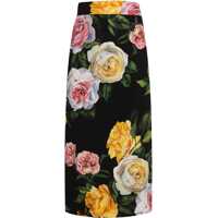Fuste casual Peony And Rose Print Charmeuse Longuette Skirt Femei