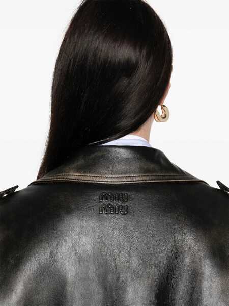 Geci Miu Miu Miu Miu Leather Jacket SENAPENERO Femei (BM 16786316) 5