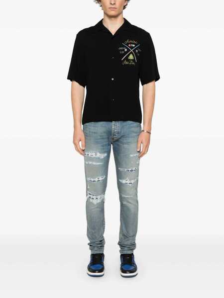 Blugi AMIRI Blue Ma Quand Jeans With Ripped Details On The Front And Logo Patch On The Rear In Denim Man BLUE Barbati (BM 16789388) 2