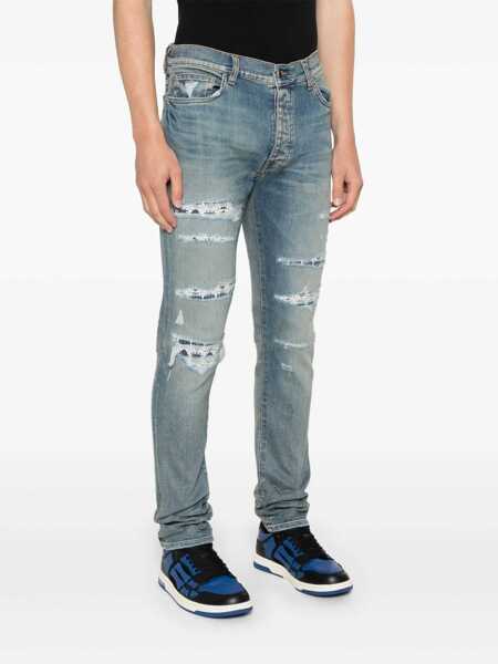 Blugi AMIRI Blue Ma Quand Jeans With Ripped Details On The Front And Logo Patch On The Rear In Denim Man BLUE Barbati (BM 16789388) 3