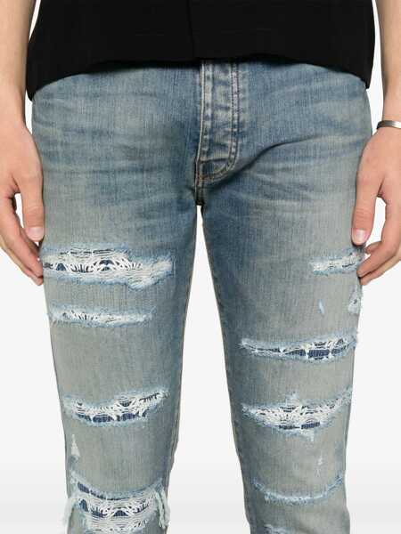 Blugi AMIRI Blue Ma Quand Jeans With Ripped Details On The Front And Logo Patch On The Rear In Denim Man BLUE Barbati (BM 16789388) 5