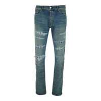 Blugi AMIRI Blue 'Ma Quand' Jeans With Ripped Details On The Front And Logo Patch On The Rear In Denim Man
