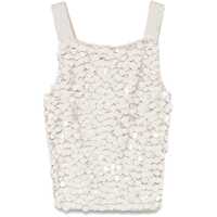 Topuri Beige Sleeveless Rhinestoned Top In Tech Fabric Stretch Woman Femei