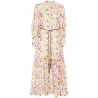 Costume de baie 'Lee' Multicolor Crewneck Kaftan With All-Over Floral Motif And Waist Cord In Cotton And Silk Blend Woman Femei