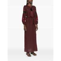 Rochii ANJUNA Dama - Rochii ANJUNA Nicoletta Brown Long Dress With Long Puffed Sleeves And Belt In Linen Woman BROWN Femei (BM 16790510) - B-mall.ro