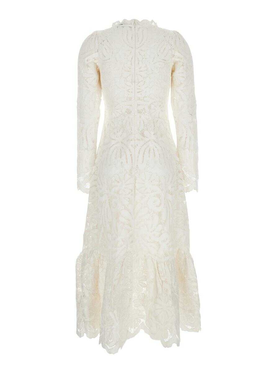 Rochii Sea Agathe Applique White Crewneck Long Dress With Asymmetric Hem In Tech Fabric Woman WHITE Femei (BM 16790750) 2