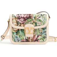 Genti tip postas Multicolored Floral Shoulder Bag In Butter White Leather Femei