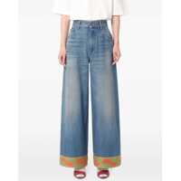 Blugi Valentino Garavani Dama - Blugi drepti Valentino Garavani Wide Leg High Waist Jeans With Colorful Trim In Medium Blue MEDIUM BLUE DENIM Femei (BM 16792959) - B-mall.ro