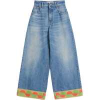 Blugi drepti Wide Leg High Waist Jeans With Colorful Trim In Medium Blue Femei