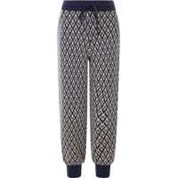 Pantaloni eleganti High-Waisted Wide-Leg Zigzag Cream And Navy Virgin Wool Pants Femei