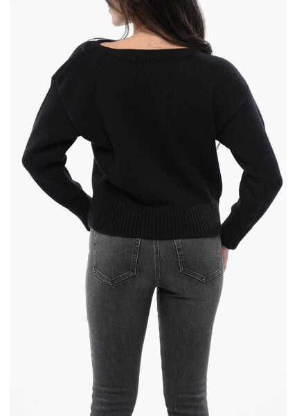 Pulovere R13 Solid Color Crewneck Sweater With Contrasting Detail Black Femei (BM 16796097) 2