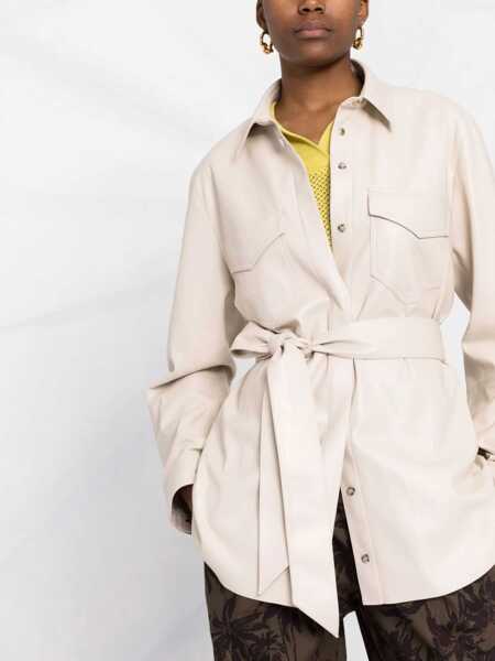 Camasi casual Nanushka Faux Leather Artha Overshirt With Belt Beige Femei (BM 16796154) 5