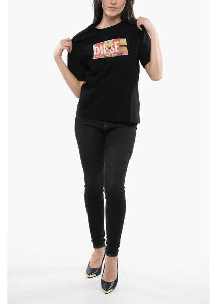 Tricouri Diesel Red Tag Cotton Crew-Neck T-Danny-Poff T-Shirt With Frontal P Black Femei (BM 16796178) 4