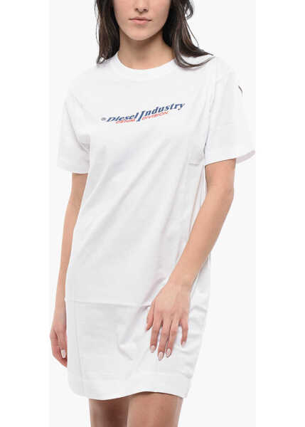 Rochii scurte Diesel Cotton D-Egor Tee Dress With Embossed Print White Femei (BM 16796184) 4