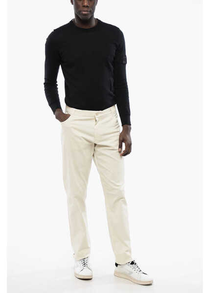 Blugi drepti CORNELIANI Id Cotton Pants With Suede Patch White Barbati (BM 16796451) 3