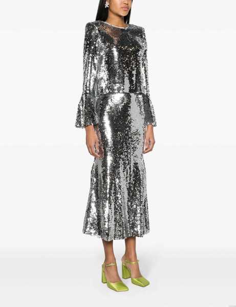 Bluze Self-Portrait Sequined Cropped Top With Bell Sleeves Silver Femei (BM 16796463) 2