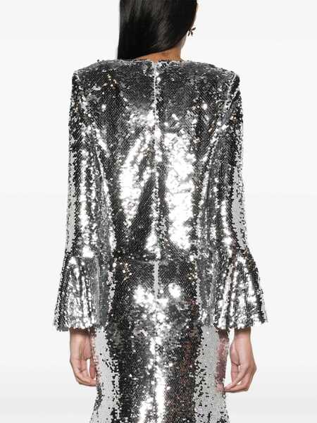 Bluze Self-Portrait Sequined Cropped Top With Bell Sleeves Silver Femei (BM 16796463) 3