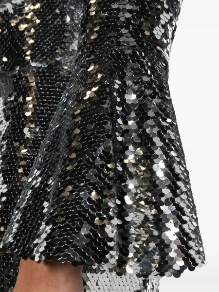 Bluze Self-Portrait Sequined Cropped Top With Bell Sleeves Silver Femei (BM 16796463) 5