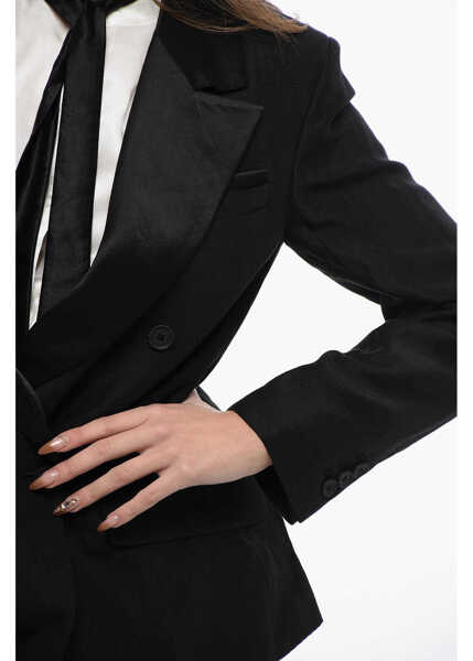 Sacouri AllSaints Satin Eve Double Breasted Blazer With Flap Pockets Black Femei (BM 16796481) 3