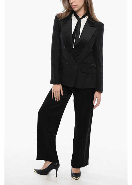 Sacouri AllSaints Satin Eve Double Breasted Blazer With Flap Pockets Black Femei (BM 16796481) 4