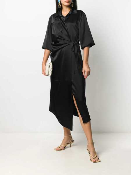 Rochii lungi Nanushka Satin Lais Wrap-Dress With Breast Pocket Black Femei (BM 16796505) 2