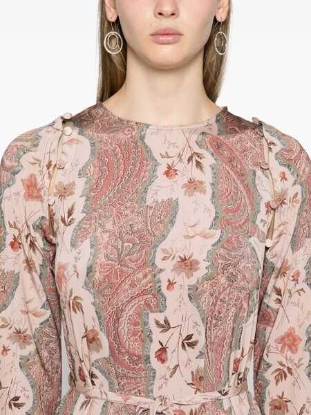 Rochii lungi AllSaints Patterned Susannah Dress With Detachable Sleeves Pink Femei (BM 16796679) 5