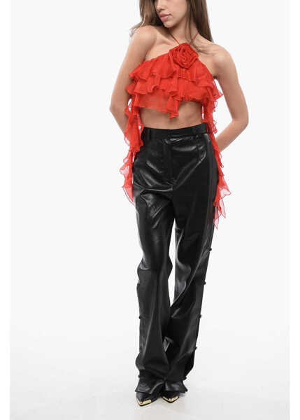 Bluze Blumarine Silk Crop Top With Ruffles Red Femei (BM 16796712) 4