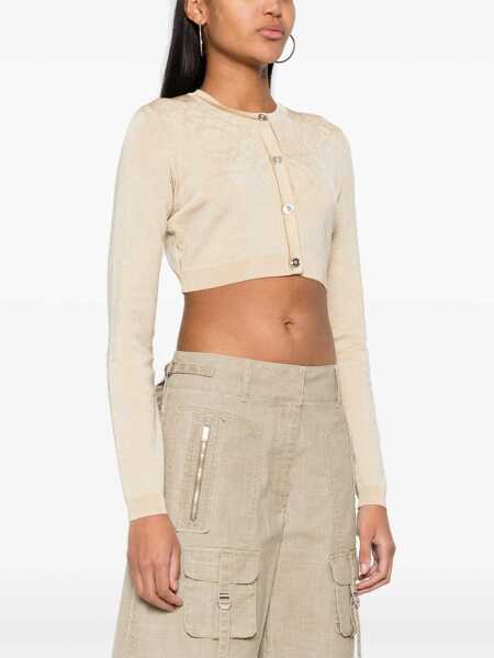 Cardigane Versace Versace Barocco Texture Cropped Cardigan Beige Femei (BM 16796825) 3