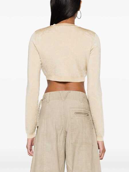 Cardigane Versace Versace Barocco Texture Cropped Cardigan Beige Femei (BM 16796825) 4