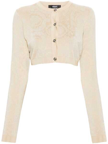 Cardigane Versace Versace Barocco Texture Cropped Cardigan Beige Femei (BM 16796825) 1